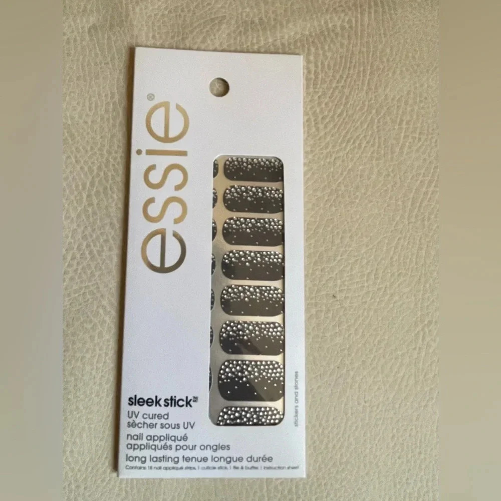 Essie press on gel manicure UV cure set of three sleek stick design print nails - Picture 2 of 6